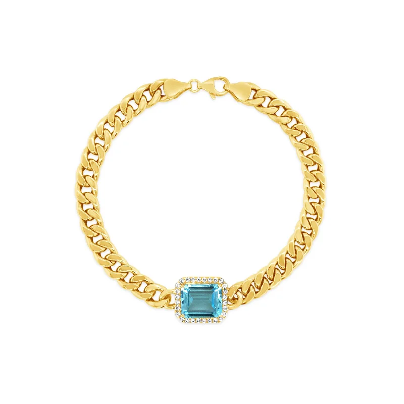 Cuban Chain Diamond and Blue Topaz Bracelet - Doves by Doron Paloma