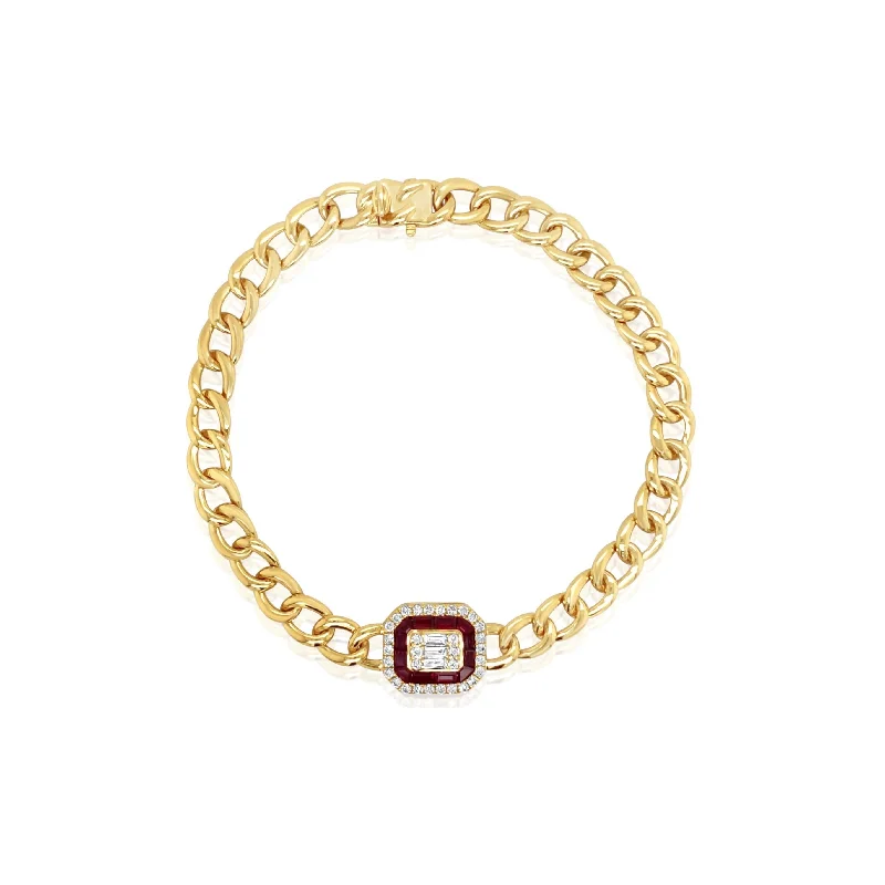 vintage platinum wedding band Cuban Chain Diamond and Ruby Bracelet