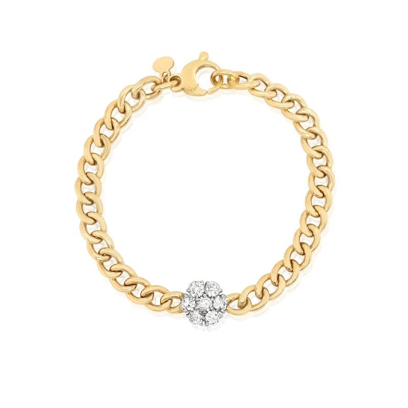 vintage-inspired moonstone necklace Cuban Chain Diamond Flower Bracelet