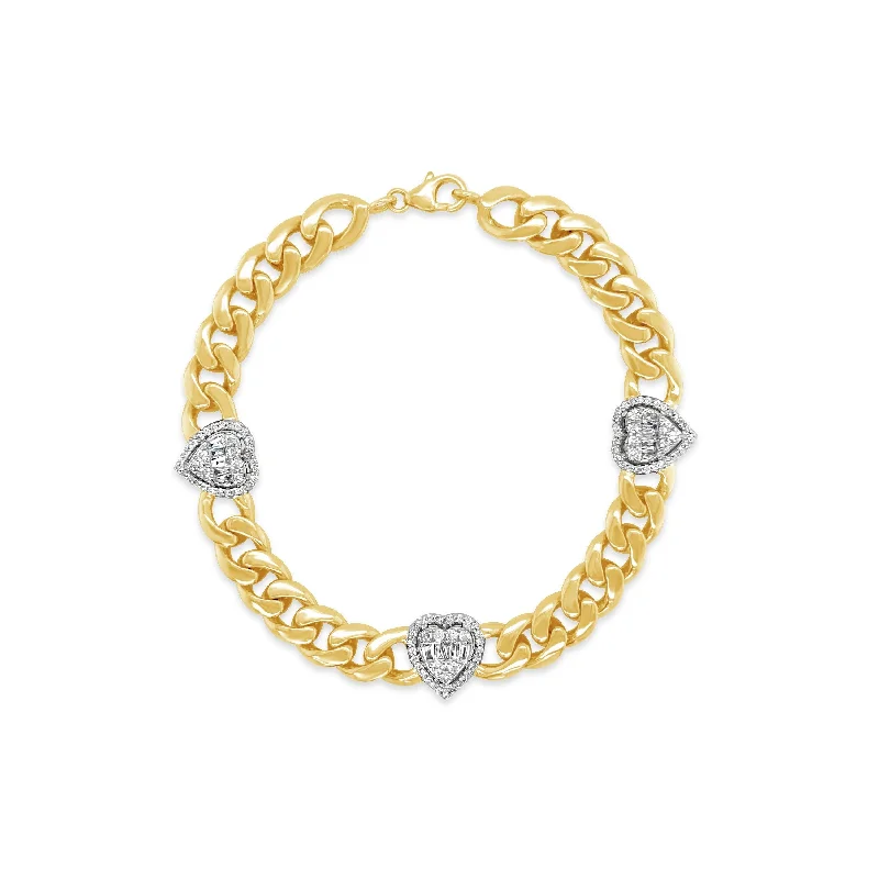minimalist gemstone stud earrings Cuban Chain Three Heart Diamond Bracelet