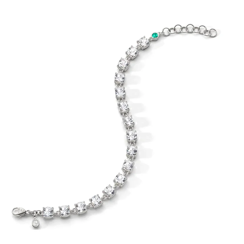 Cushion European Cut Rock Crystal Tennis Bracelet in Sterling Silver