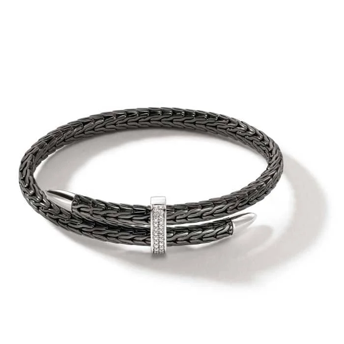 real opal engagement ring John Hardy Spear Pavé Flex Cuff in Blackened Sterling Silver