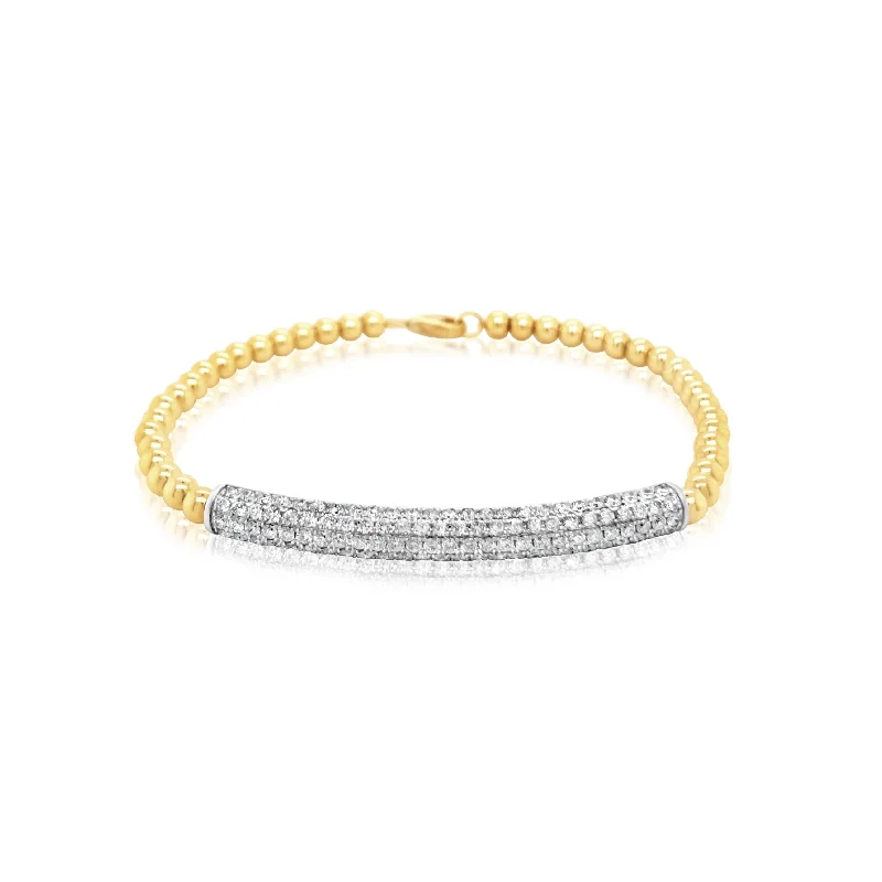 hypoallergenic earrings for sensitive ears Two-Tone Beaded Diamond Bar Bracelet