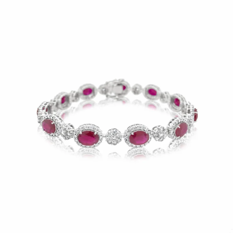 Diamond-Framed Oval Ruby Bracelet