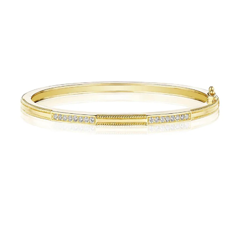 Double Diamond Bar Station Bangle Bracelet with Twist