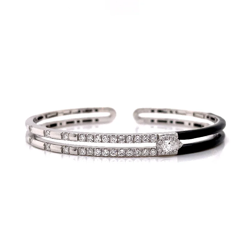 DOUBLE ROW CUFF BRACELET WITH BLACK ACCENT