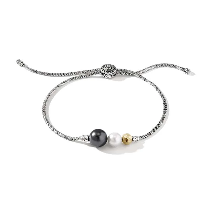 minimalist rose gold bracelet John Hardy Tahitian Pearl and Freshwater Cultured Pearl Pull Through Bracelet in Sterling Silver and 18K Yellow Gold