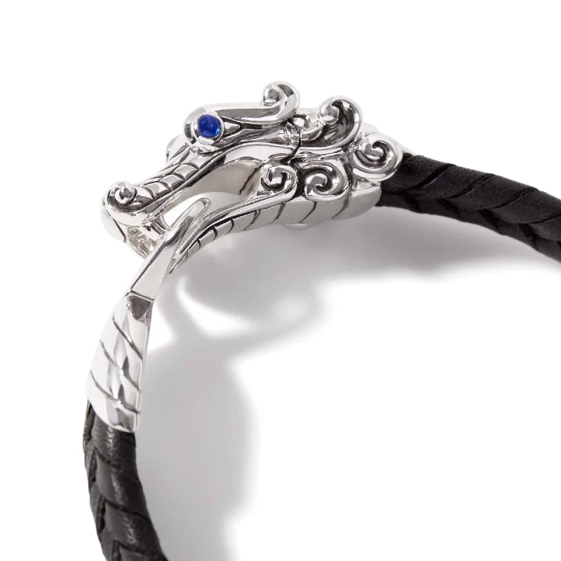 adjustable silver cuff bracelet John Hardy Legends Naga Mens Bracelet in Sterling Silver and Black Leather