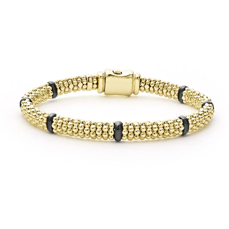 Five Ceramic Station Gold Rope Bracelet