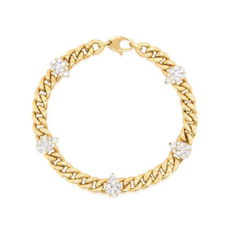 delicate chain necklace gold Heavy Cuban Chain Multi Pear-Shape Diamond Bracelet