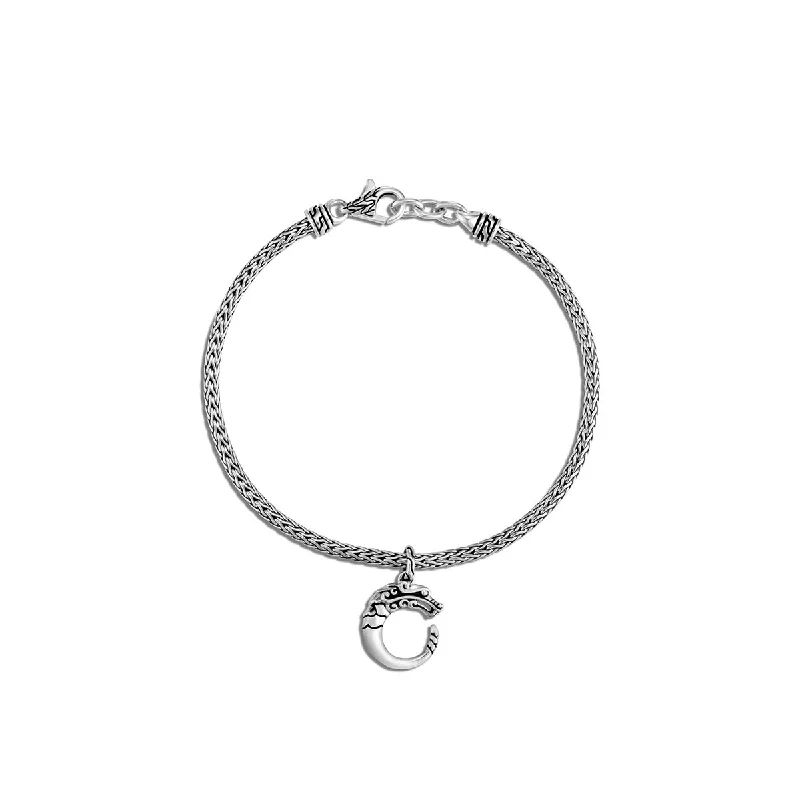 men’s tungsten carbide ring Legends Naga Silver Charm on Mini Chain Bracelet