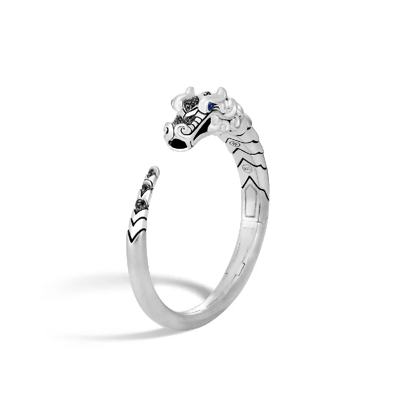 vintage art deco engagement ring Legends Naga Silver Small Kick Cuff with Treated Black Sapphire, Black Spinel and Blue Sapphire Eyes vintage art deco engagement ring Legends Naga Silver Small Kick Cuff with Treated Black Sapphire, Black Spinel and Blue Sapphire Eyes