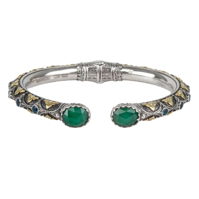 delicate floral wedding band London Blue Topaz and Jade Open Bracelet