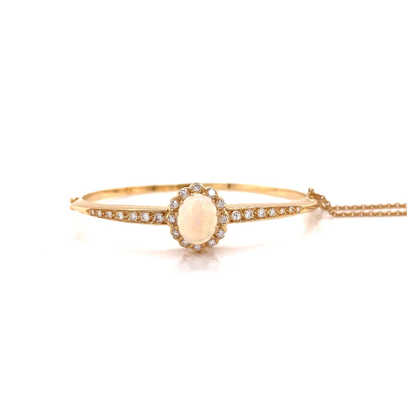 OVAL OPAL DIAMOND HALO BANGLE BRACELET