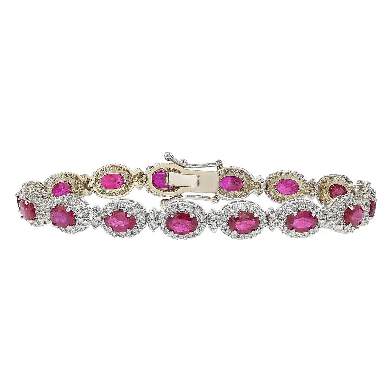 Oval Ruby and Diamond Halo Bracelet