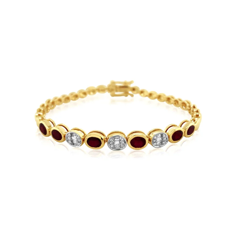 personalized silver cuff bracelet Oval Ruby and Diamond Illusion Bracelet