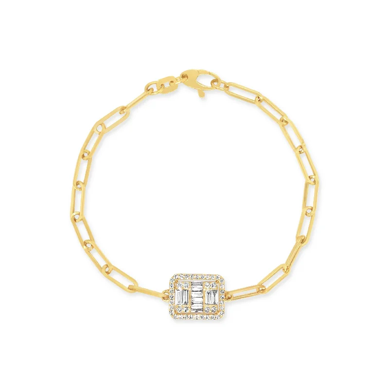 butterfly charm bracelet delicate Paperclip Chain Framed Round and Baguette Diamond Bracelet