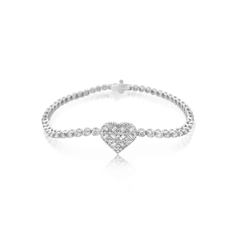 diamond halo stud earrings Patterned Diamond Heart Tennis Bracelet