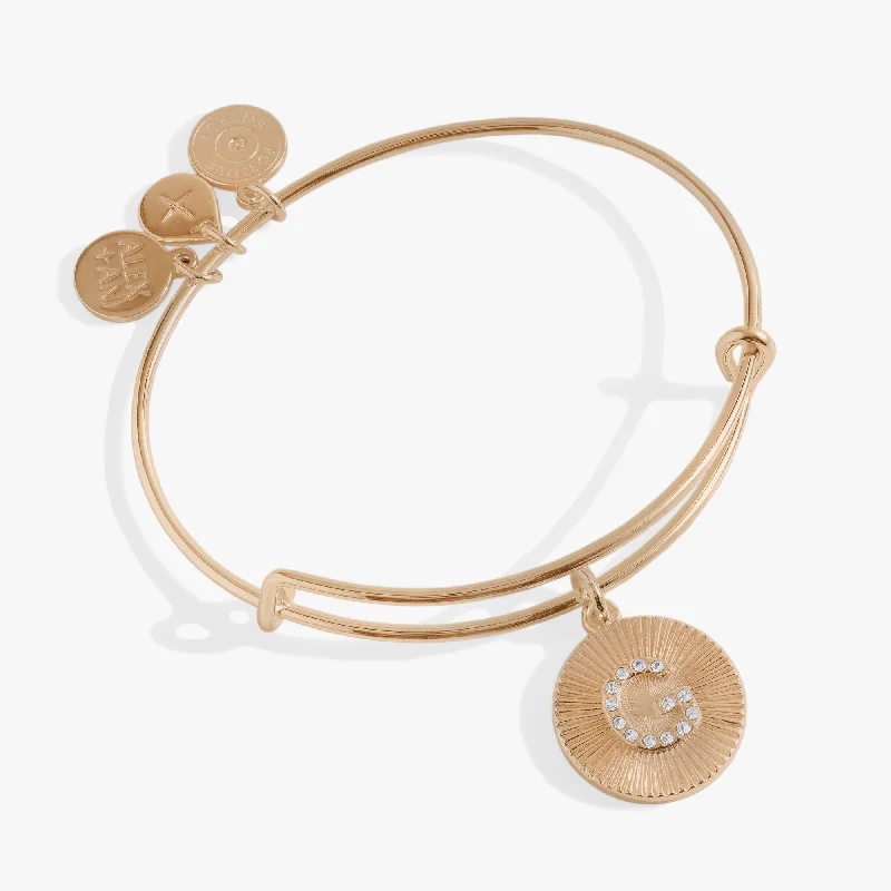 natural crystal pendant necklace Initial G Pave Starburst Texture Bangle