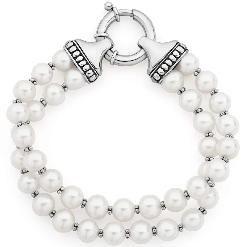 gold initial bracelet personalized Pearl Two Strand Bracelet