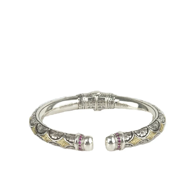 dainty lotus flower ring Pink Sapphire Hinged Open Bracelet