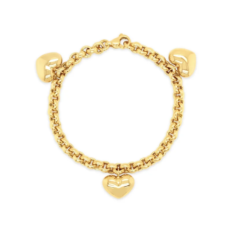 hammered gold stacking rings Puffed Heart Charm Bracelet