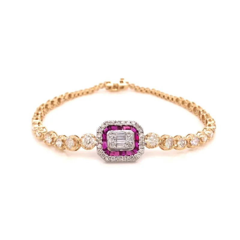cubic zirconia stud earrings classic Emerald-Shape Center Diamond and Ruby Bracelet