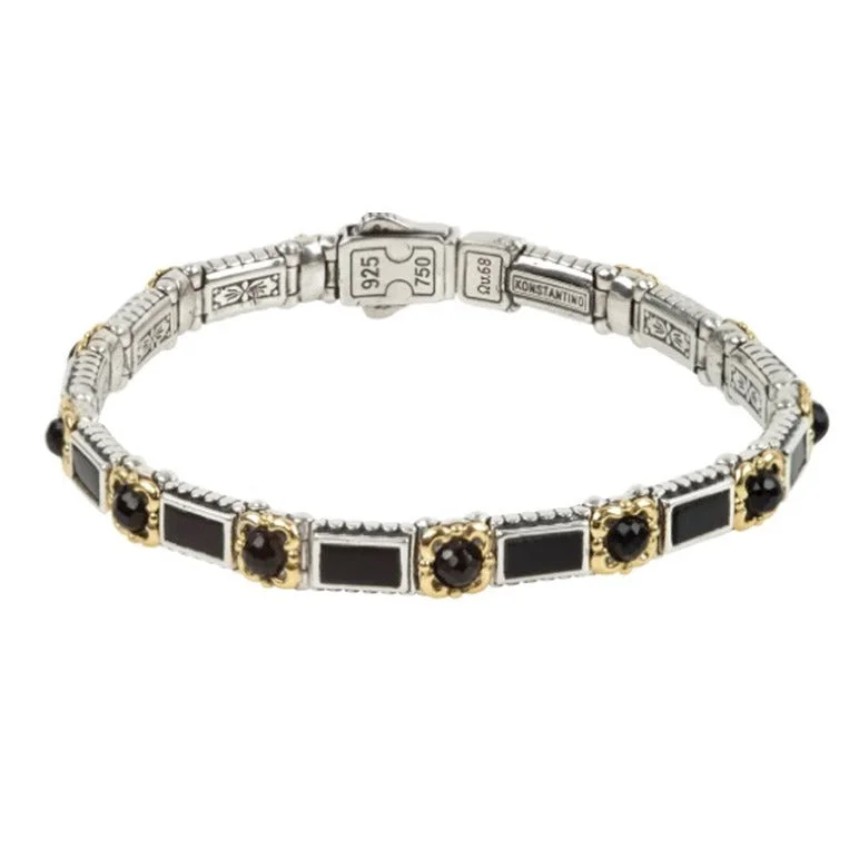men’s silver wedding band Sterling Silver & 18K Gold Onyx Bracelet
