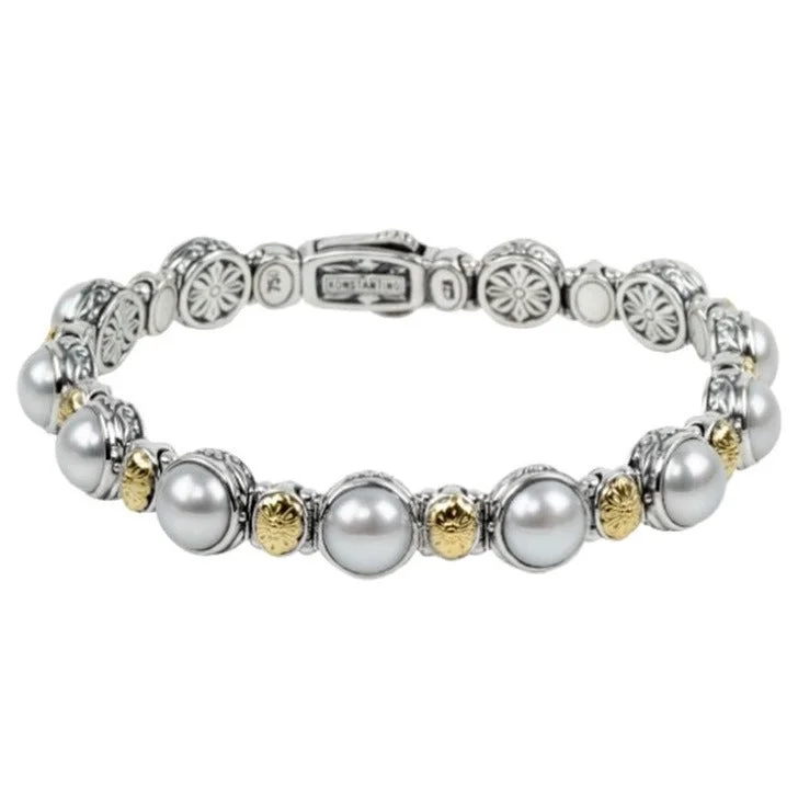 colorful gemstone engagement ring Sterling Silver & 18K Gold Pearl Bracelet