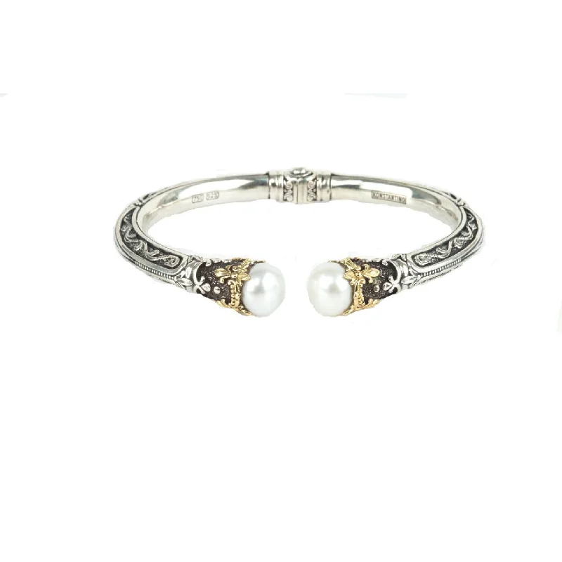 bohemian anklet with shells Sterling Silver & 18K Gold Pearl Hinged Bracelet