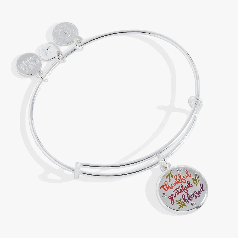 men’s engraved cuff bracelet Thankful Mantra Charm Bangle