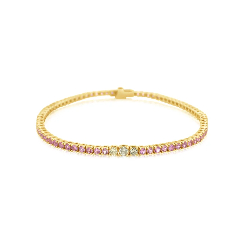 Thin Diamond and Pink Sapphire Tennis Bracelet