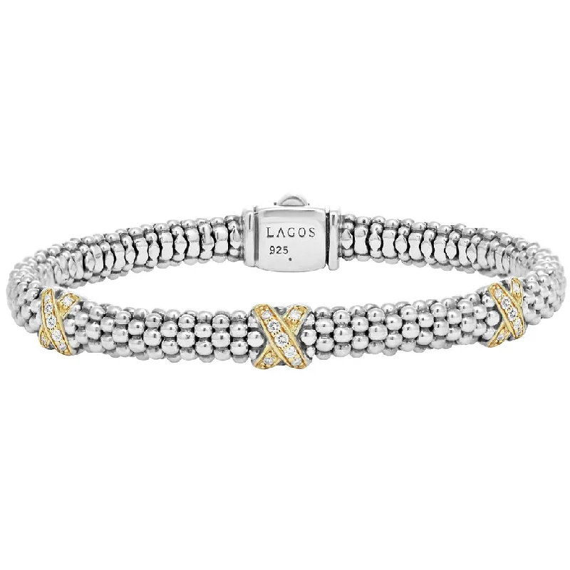 rose gold ring with diamonds Three Diamond X Bracelet