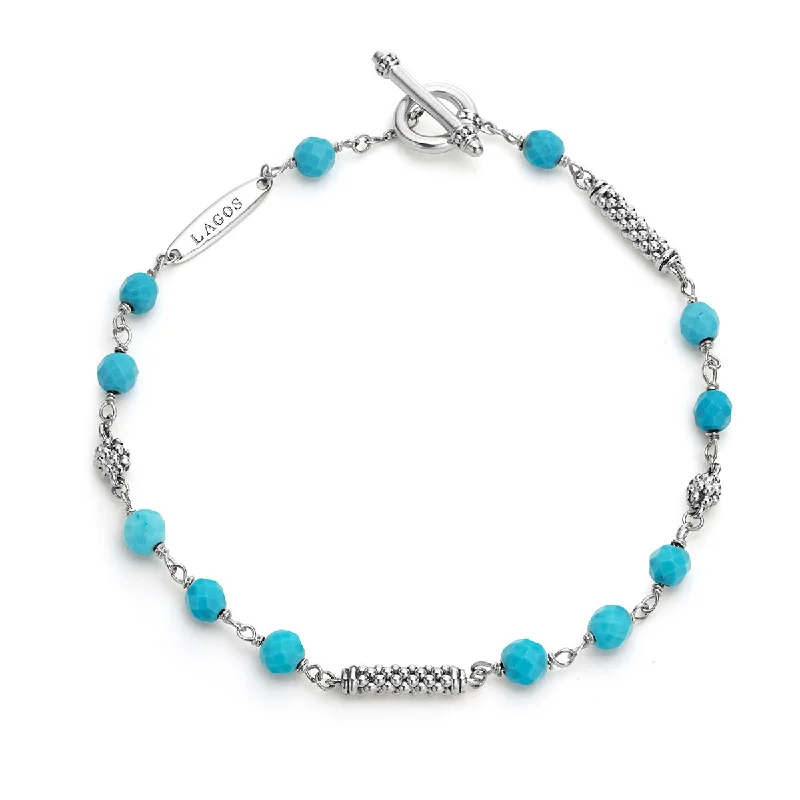 Turquoise Bead Four Station Pigtail Bracelet