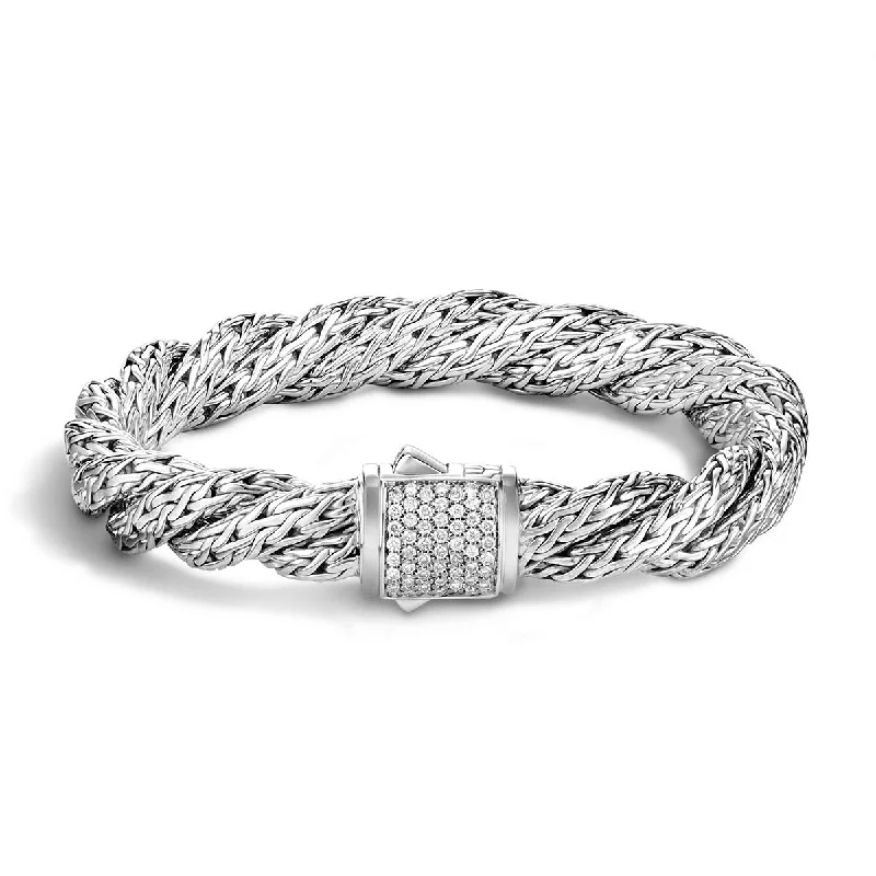 petite diamond promise ring Twist Chain Silver Diamond Pave Medium Flat Bracelet