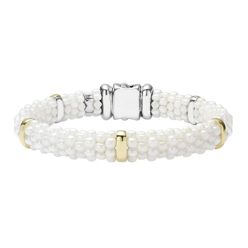classic silver pearl earrings White Caviar Beaded Bracelet with Gold