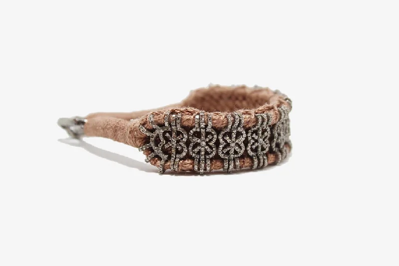 minimalist black diamond studs Woven Nude Silk + Diamond Bracelet