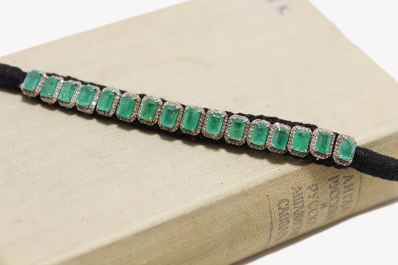 silver lotus flower earrings Woven Silk Emerald + Diamond Bracelet