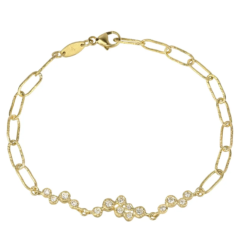 dainty snake ring gold 18 Karat Yellow Gold Bubble Chain Bracelet with Three Bezel Set Diamond Clusters