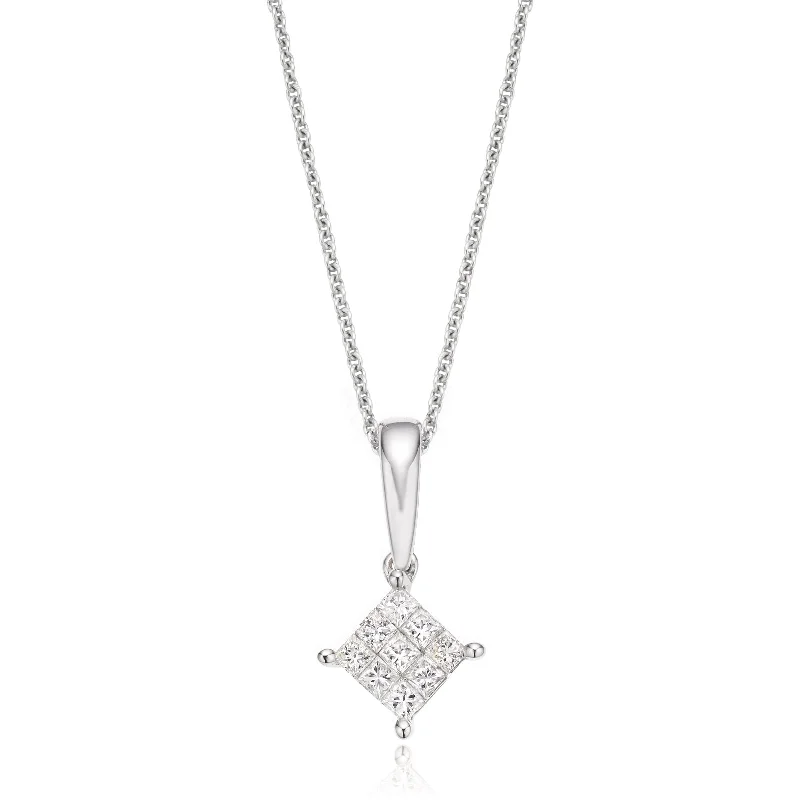 dainty rose gold chain bracelet 9ct White Gold Princess Cut with 0.15 CARAT tw of Diamond Pendant