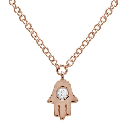 14K Rose Gold Diamond Hamsa Necklace