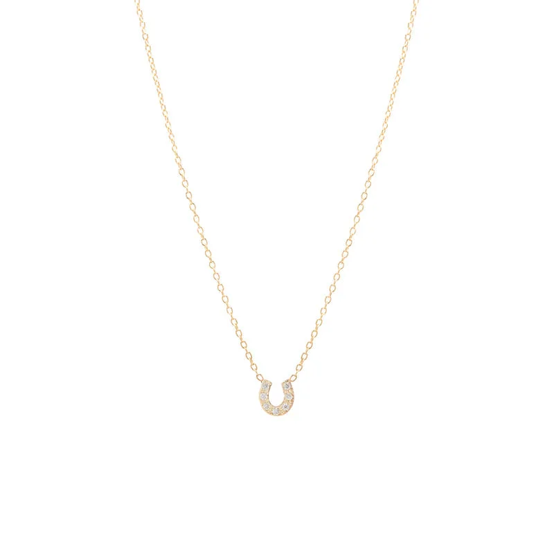 minimalist chain anklet gold Itty Bitty Pavé Diamond Horseshoe Necklace