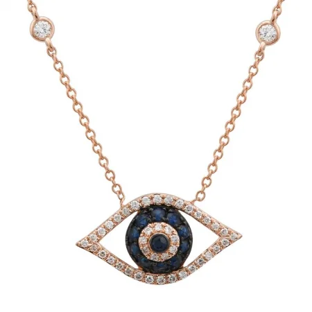 real diamond solitaire ring 14K Rose Gold Diamond + Blue Sapphire Evil Eye Necklace