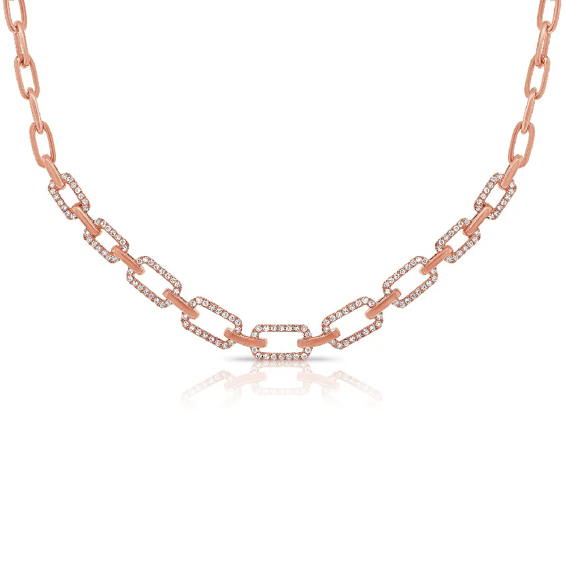 14K Rose Gold Diamond Link Necklace