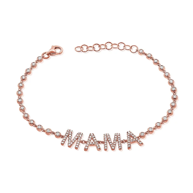 dainty beaded stretch bracelet 14K Rose Gold Diamond Mama Bezel Bracelet