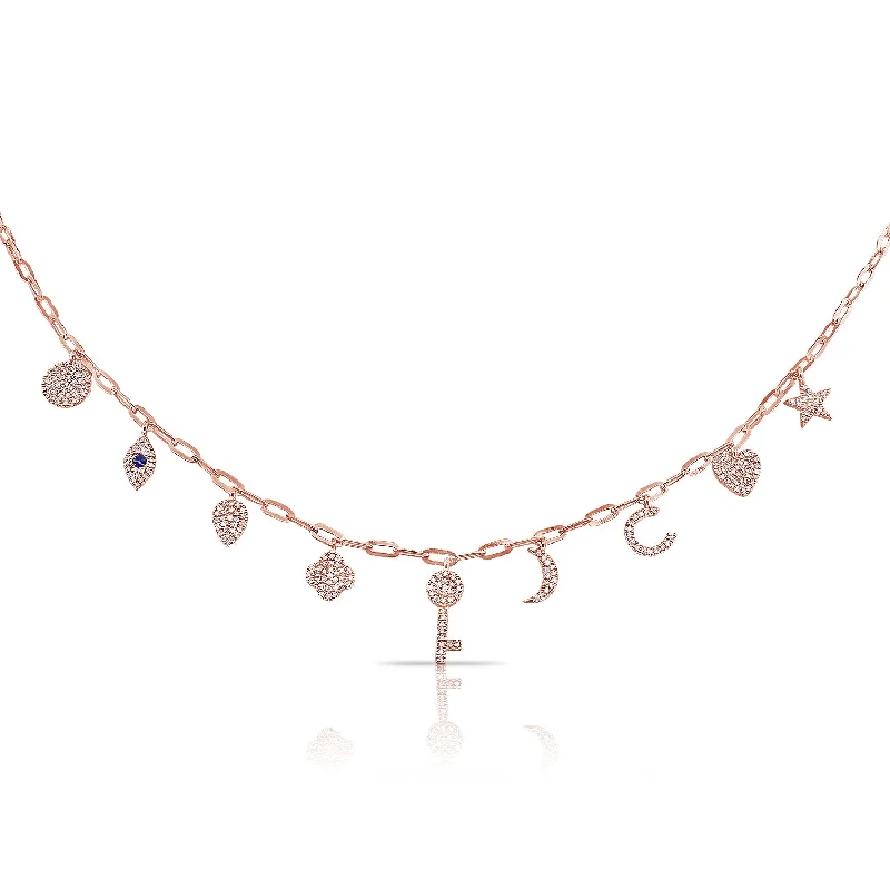 cubic zirconia stud earrings classic 14K Rose Gold Diamond + Sapphire Charm Necklace cubic zirconia stud earrings classic 14K Rose Gold Diamond + Sapphire Charm Necklace