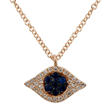 sapphire halo engagement ring 14K Rose Gold Diamond + Sapphire Evil Eye Necklace