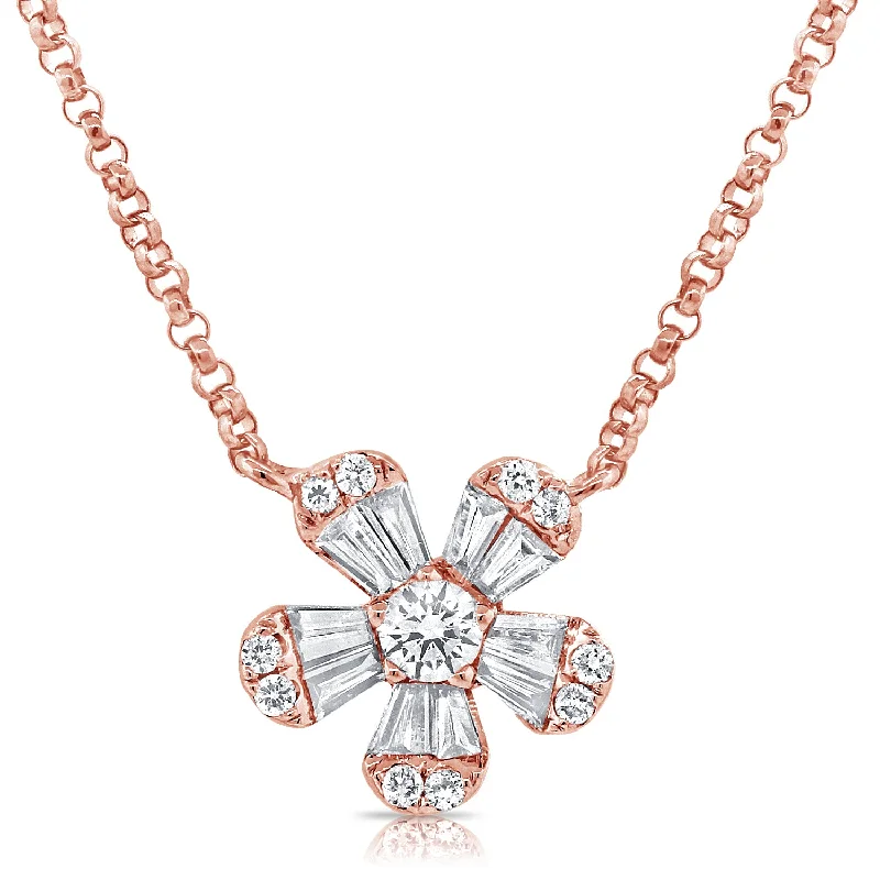 real citrine gemstone pendant 14K Rose Gold Diamond Small Flower Necklace