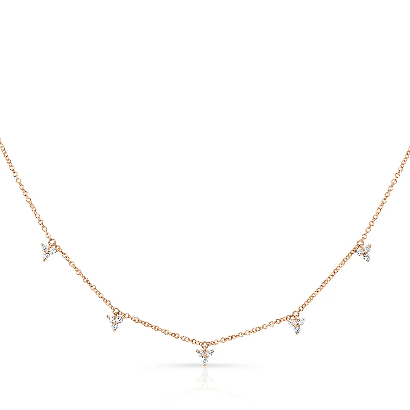 men’s leather and silver bracelet 14K Rose Gold Diamond Trio Drop Dangle Necklace