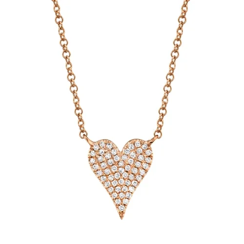 14K Rose Gold Pave Diamond Heart Necklace (Small)